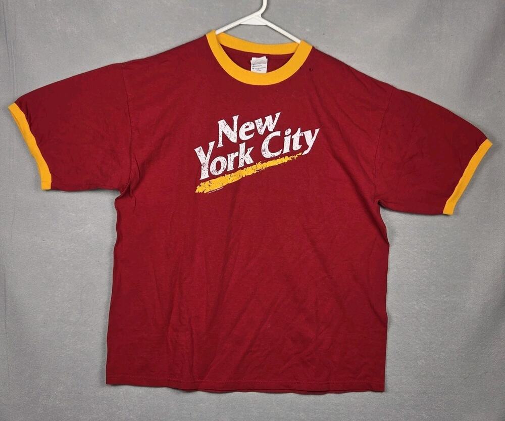 Vintage New York City Ringer T-shirt Size XL Red/Yellow